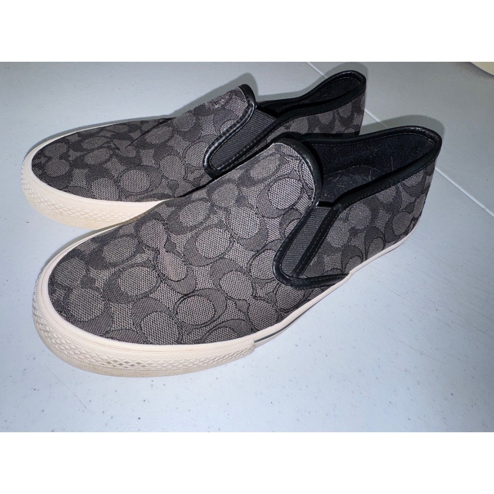 Coach Mens Signature C Monogram Canvas Slip On Sneakers Grey Black Loafers